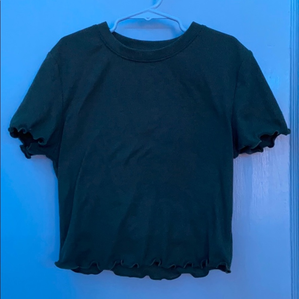 Olive Green ruffled shirt
